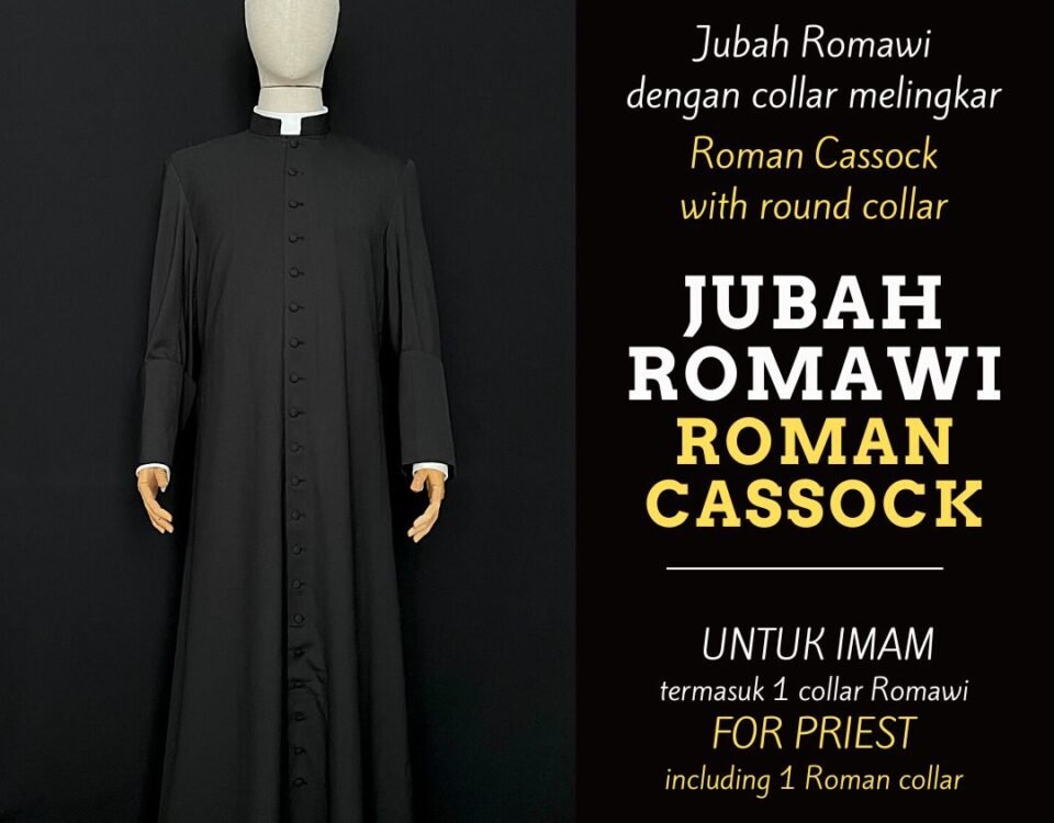 Jubah Imam atau Uskup dengan Collar Romawi atau Roman Collar Melingkar hitam Polos